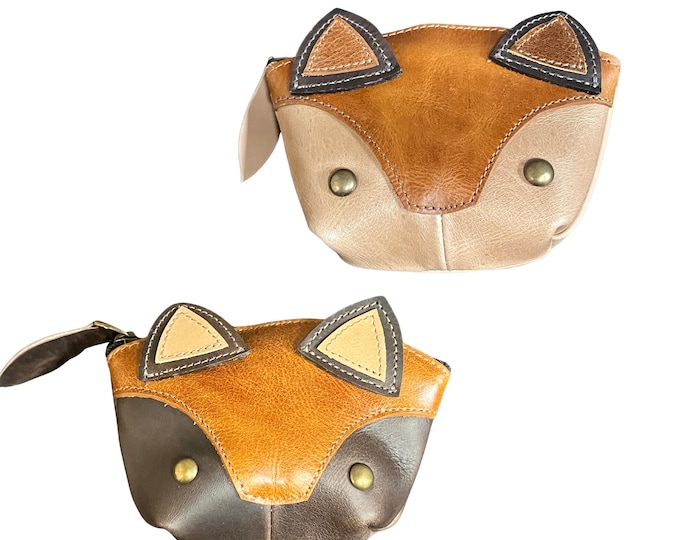 Handmade Cat Coin Purse – Cute Animal Leather Zipper Pouch | Small Wallet | Woodland Animal Gift | Leather Pouch | Kids or Adults