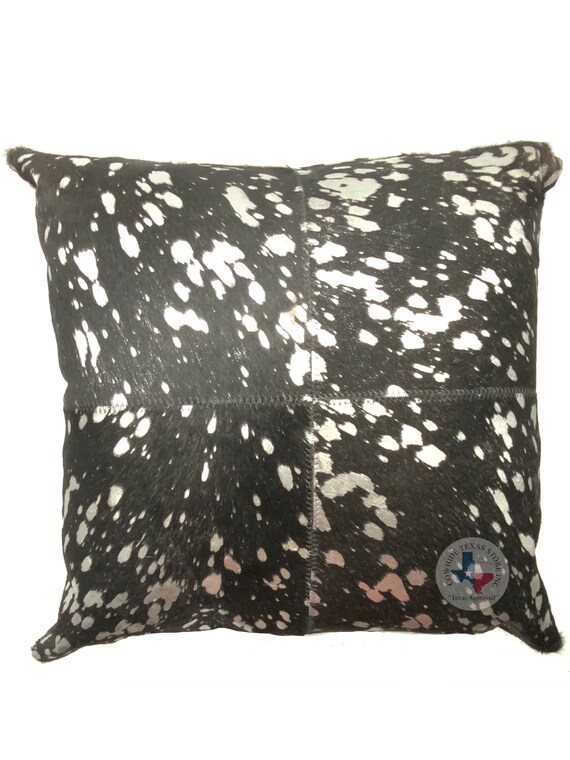 Black & Silver Metallic Cowhide Pillow| Double Sided Cowhide Pillow| 20”x20” Decorative Throw Pillow