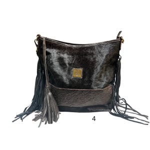 JUNE Crossbody Cowhide Purse. with LEATHER and Fringe Large with Extra bag strap image 4