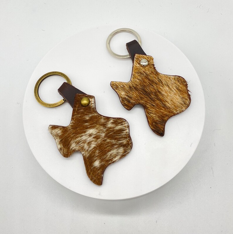 Texas Key Chain, Real Cowhide and Leather Key Holder Ring, Hair on Hide, Cowhide Key Fob, Key Ring, Texas King Ring