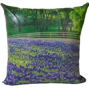 Bluebonnet Field | Leather Throw Pillow| Image Pillow | 18”x18”