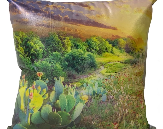 Sunrise over Texas | Leather Throw Pillow| Image Pillow | 18”x18”