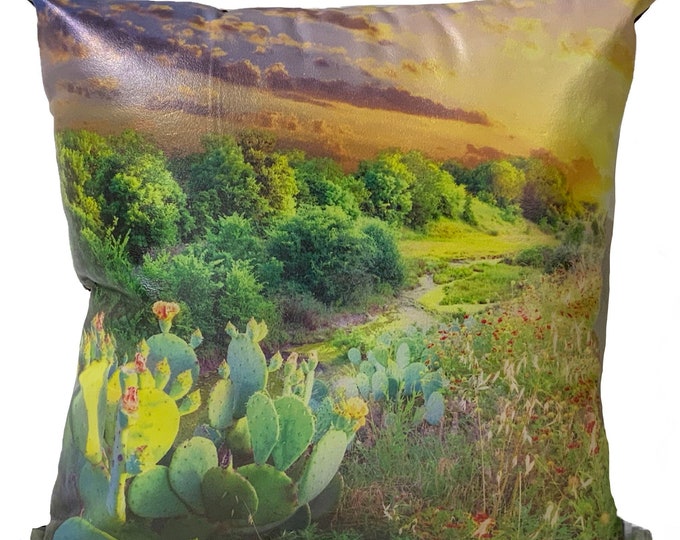 Sunrise over Texas | Leather Throw Pillow| Image Pillow | 18”x18”