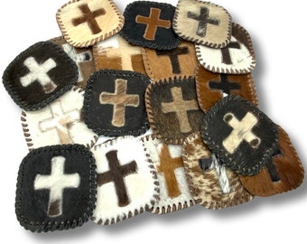 COWHIDE Square With CROSS Leather Lace Coasters Assorted Mix Colors Genuine Cowhide Coasters Individually Sold