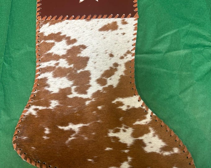 Rustic Cowhide Christmas Stocking with Star: Christmas Decorations