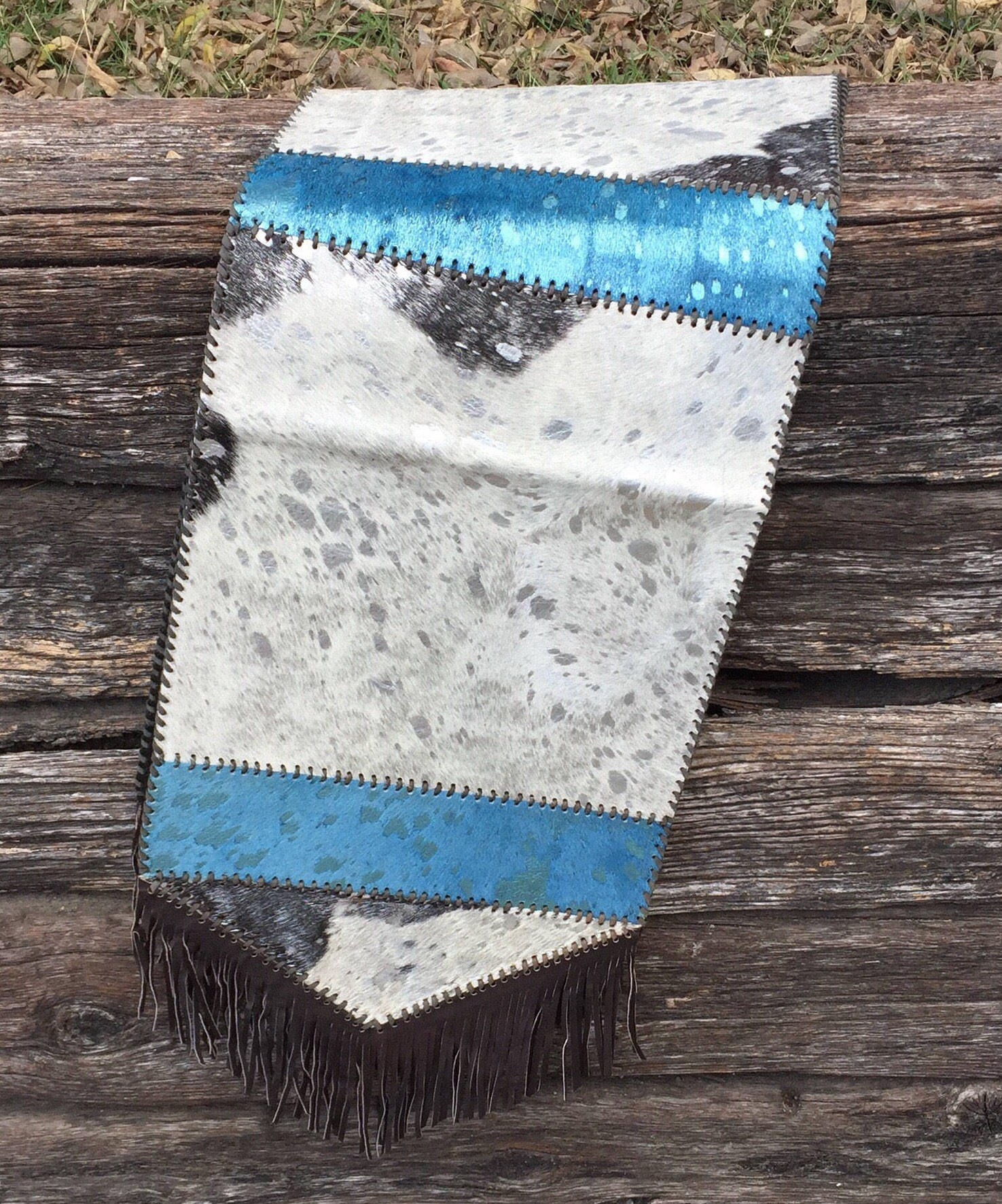 Metallic Turquoise with Silver Cowhide Table Runner 6ft Long with
