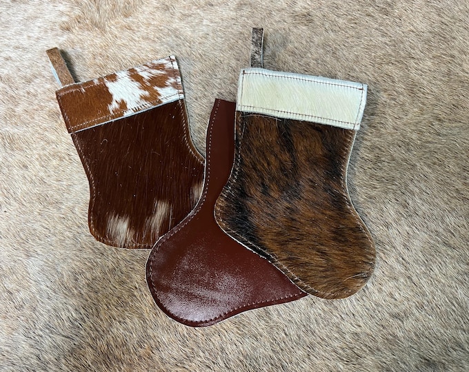 Rustic Cowhide Mini Christmas Stockings set of 3
