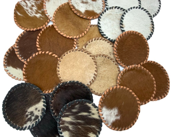 COWHIDE Round Leather Lace Coasters Assorted Mix Colors Genuine Cowhide Coasters Individually Sold