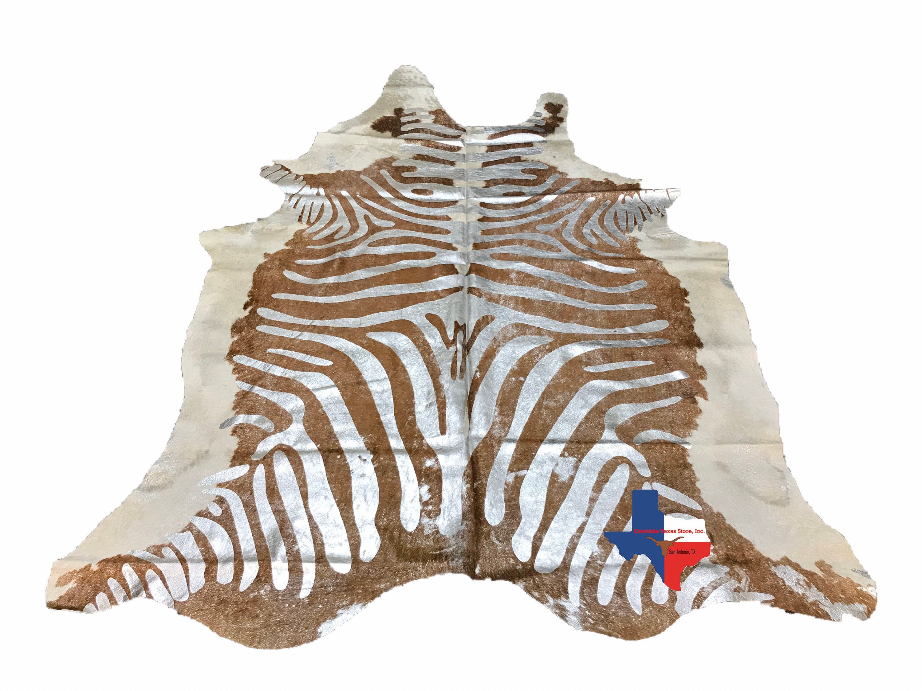 Zebra Silver Metallic Brazilian Cowhide Rug FREE SHIPPING