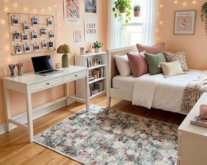 Brazilian Designer Grey Floral Cowhide Patchwork Rug | Vintage Botanical Leather Rug (5x7 ft.)