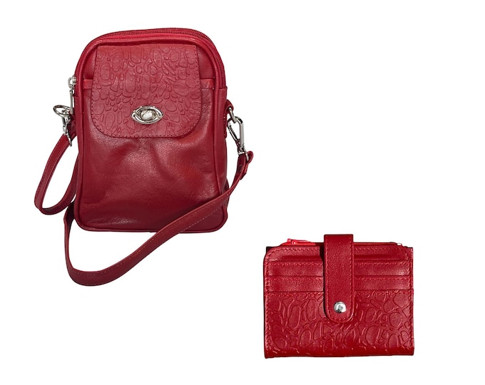 Leather Crossbody Purse & Matching Wallet Set – Compact Everyday Bag with Card Holder