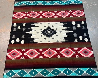 Alpaca Throw Blanket, Reversible, Queen Size, Very Soft, 50 Wool 30 Cotton, 20 Alpaca made in Ecuador, One of a Kind FREE SHIPPING