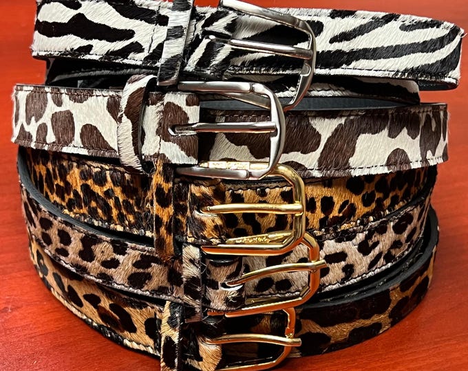 Cowhide Animal Print Belts Genuine Hair-On Leather, Boho Style Belt, Width 1 Inch | Statement Fashion Accessory