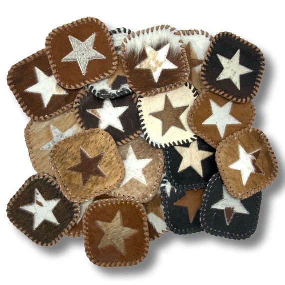 COWHIDE Square With STAR Leather Lace Coasters Assorted Mix Colors Genuine Cowhide Coasters Individually Sold