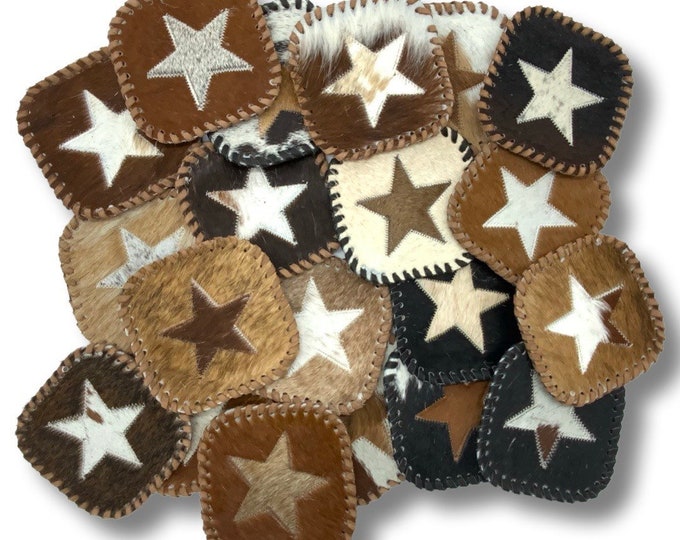 COWHIDE Square With STAR Leather Lace Coasters Assorted Mix Colors Genuine Cowhide Coasters Individually Sold