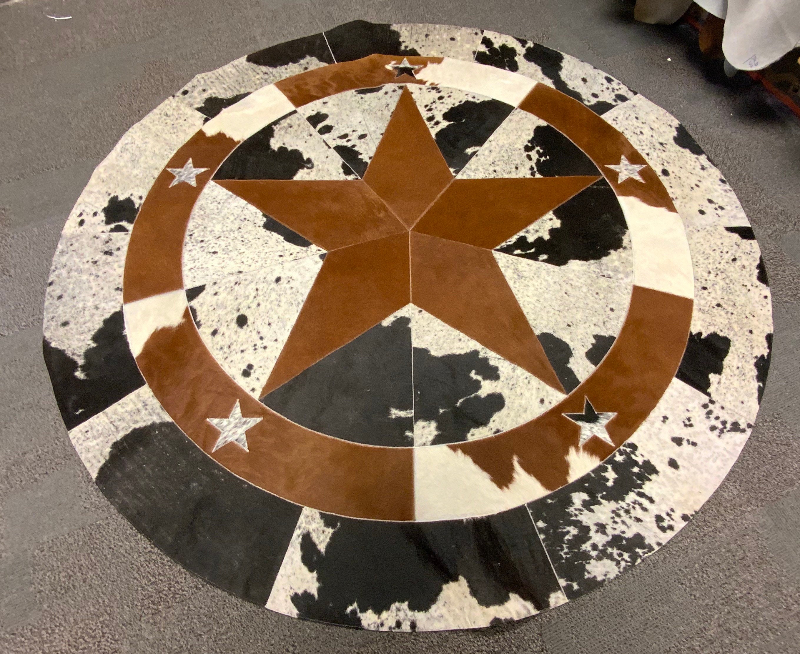 60 Inch Cowhide Round Rug with Star* Handmade * Patchwork Area Rug