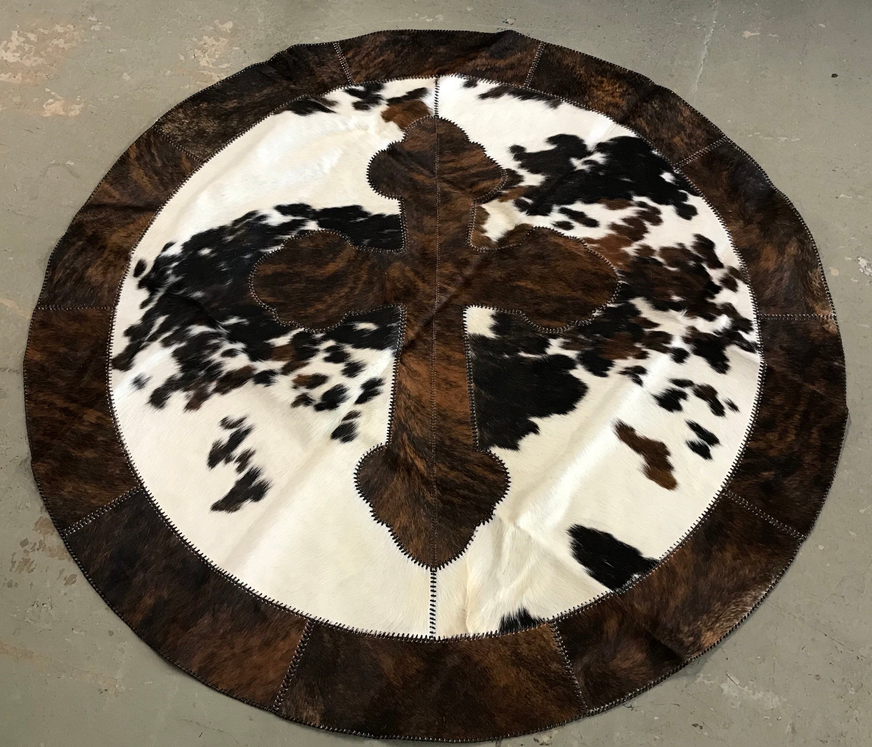 60 Inch Cowhide Round Rug With Cross Handmade Patchwork