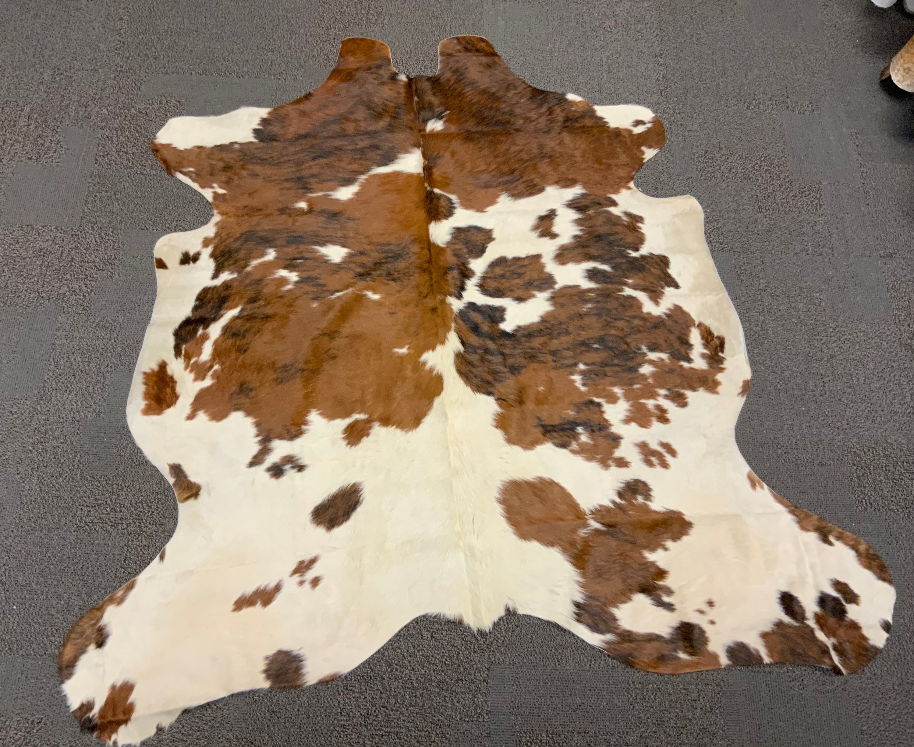 Natural Tri Color Cowhide Rug Size 69” x 75” by Cowhide Texas Store Inc. Actual Rug you will