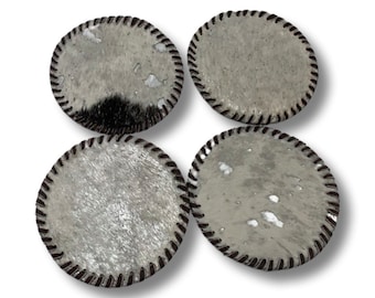 Cowhide LEATHER Lacing Metallic Round COASTER