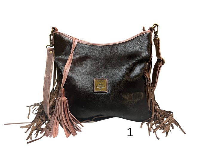 Cowhide Crossbody Bag: FAITH Southwestern Fringe Purse with Extra Bag strap