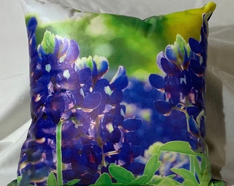 Texas Bluebonnets | Leather Throw Pillow| Image Pillow | 18”x18”