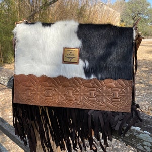 Cowhide Crossbody Bag, Leather Bag,, Handmade, Leather Tool, Lined, Large bag, - Katy