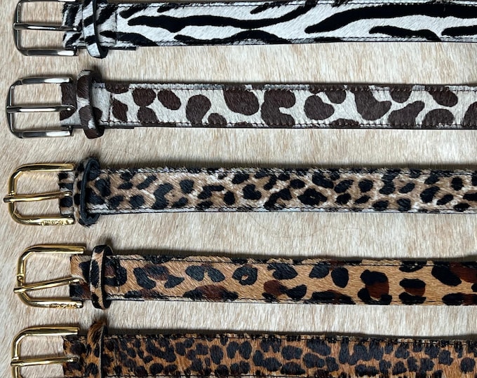 Cowhide Animal Print Belt: Genuine Hair-On Leather, Boho Accessory / WIDTH 1 INCH.