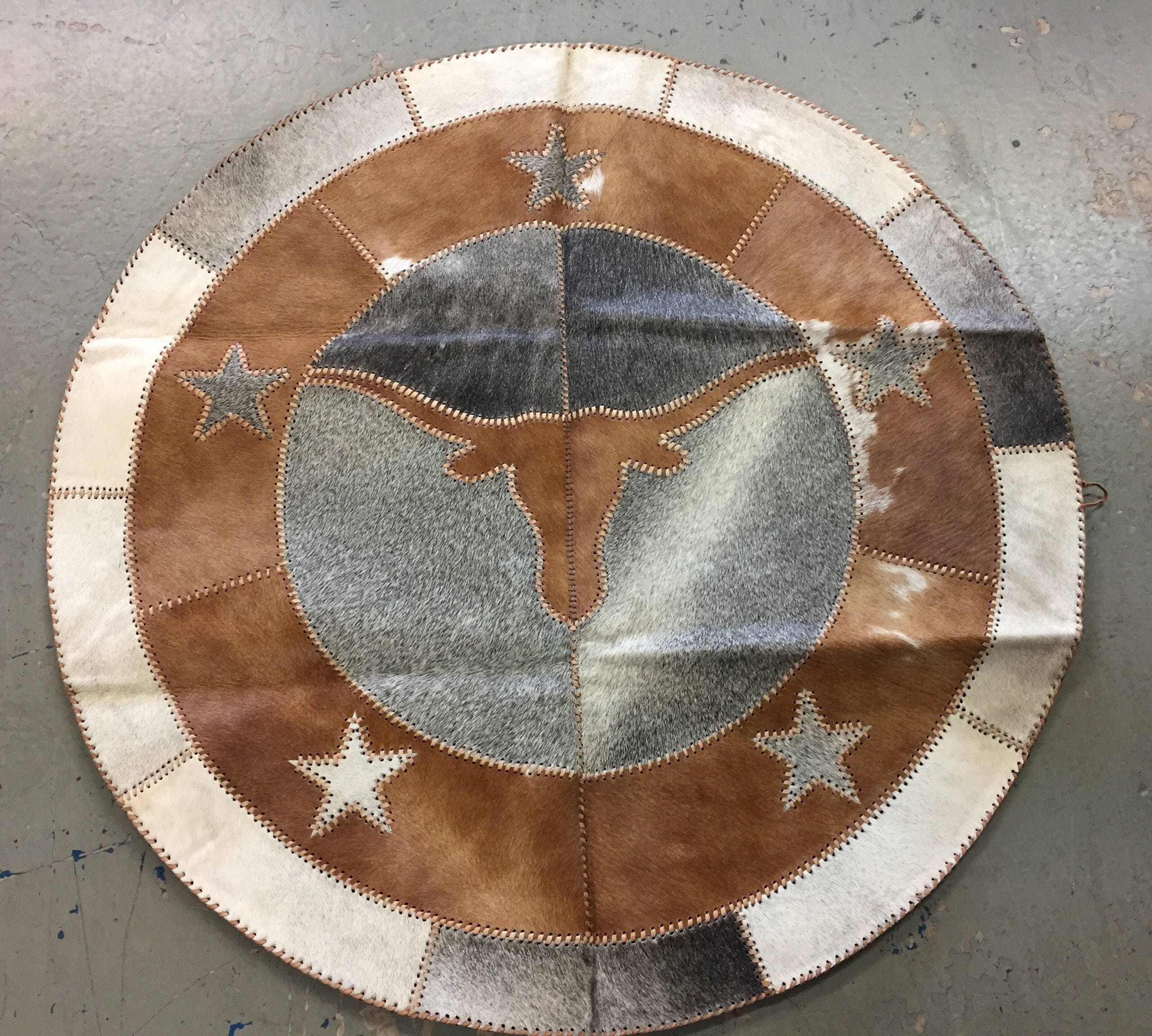 40 Inch Longhorn Cowhide Patchwork Area Rug, Handmade FREE SHIPPING