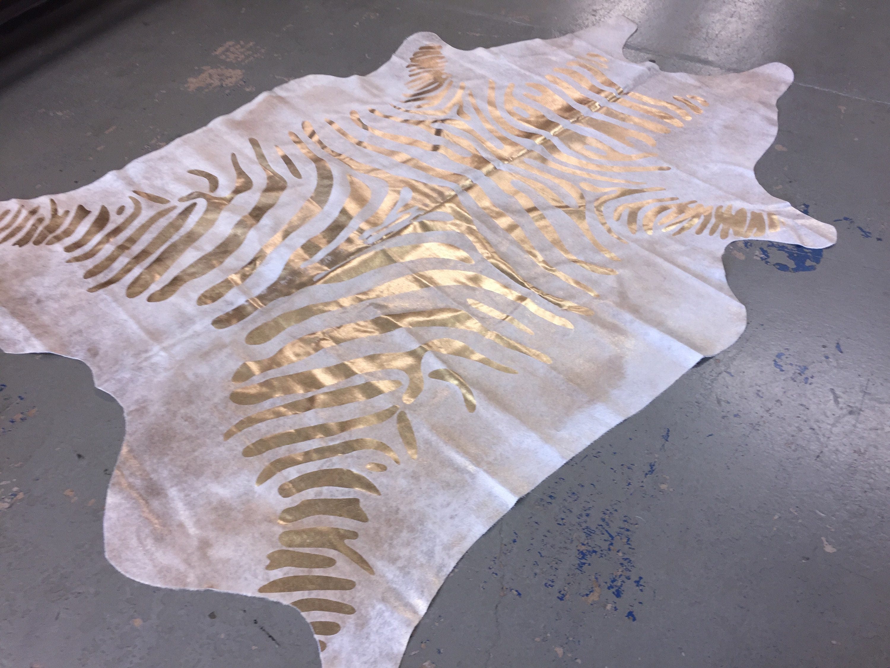 Zebra Gold on Beige Metallic Cowhide Rug FREE SHIPPING