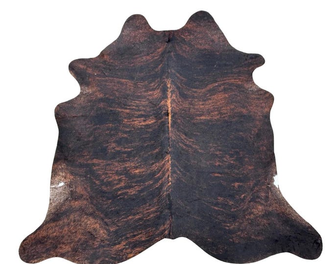 Brazilian Brindle Cowhide Rug 7 x 6.5 ft, Natural Brown and Black Cowhide