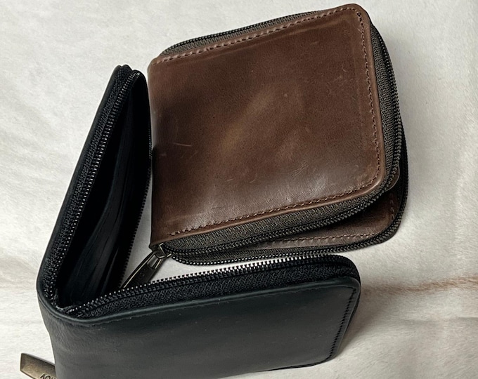Genuine Leather Zipper Wallet in Brown and Black