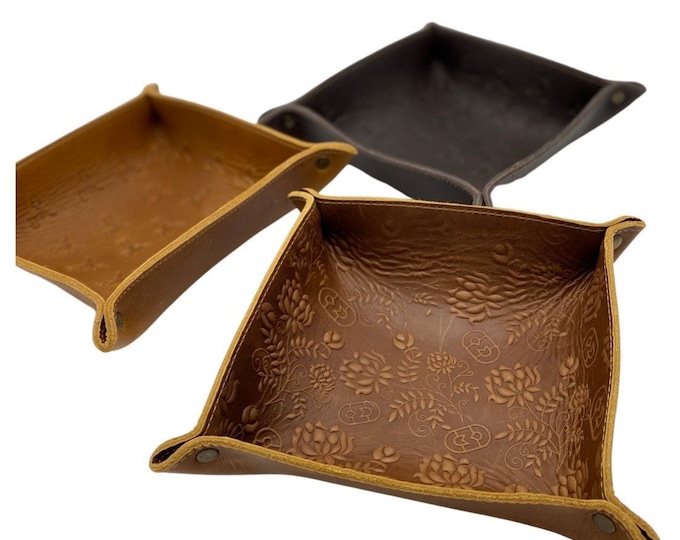 LEATHER Pattern Catchall Tray, Organizer, Desk Organizer, Office Gift, Leather Dish, Jewelry Tray