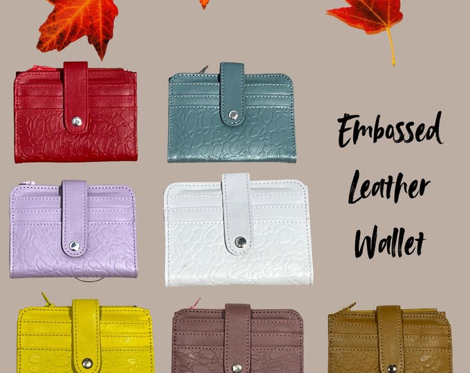 Embossed Leather Bifold Wallet: Women's Clutch with Coin Pocket