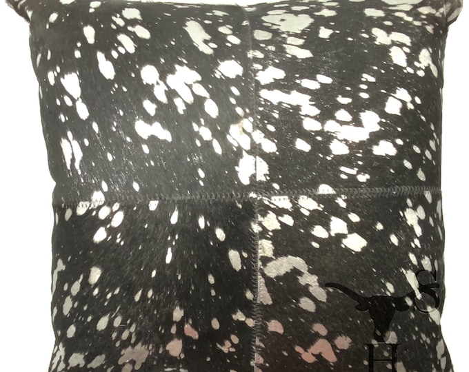 Black and Silver Cowhide Metallic Pillow- Throw Pillow