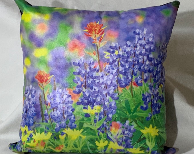 Bluebonnets  | Leather Throw Pillow| Image Pillow | 18”x18”