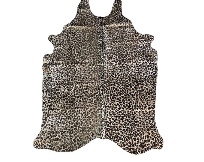 Brazilian Leopard and Metallic Gold Print Cowhide Rug (7ftx7ft)
