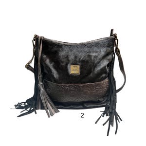 JUNE Crossbody Cowhide Purse. with LEATHER and Fringe Large with Extra bag strap image 2