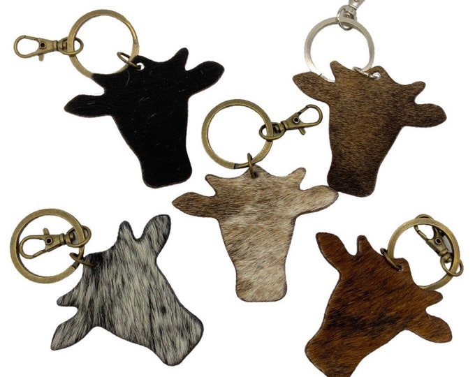 Cow Head Key Chain, Real Cowhide and Leather Key Holder Ring, Hair on Hide, Cowhide Key Fob, Key Ring, Cow Skull