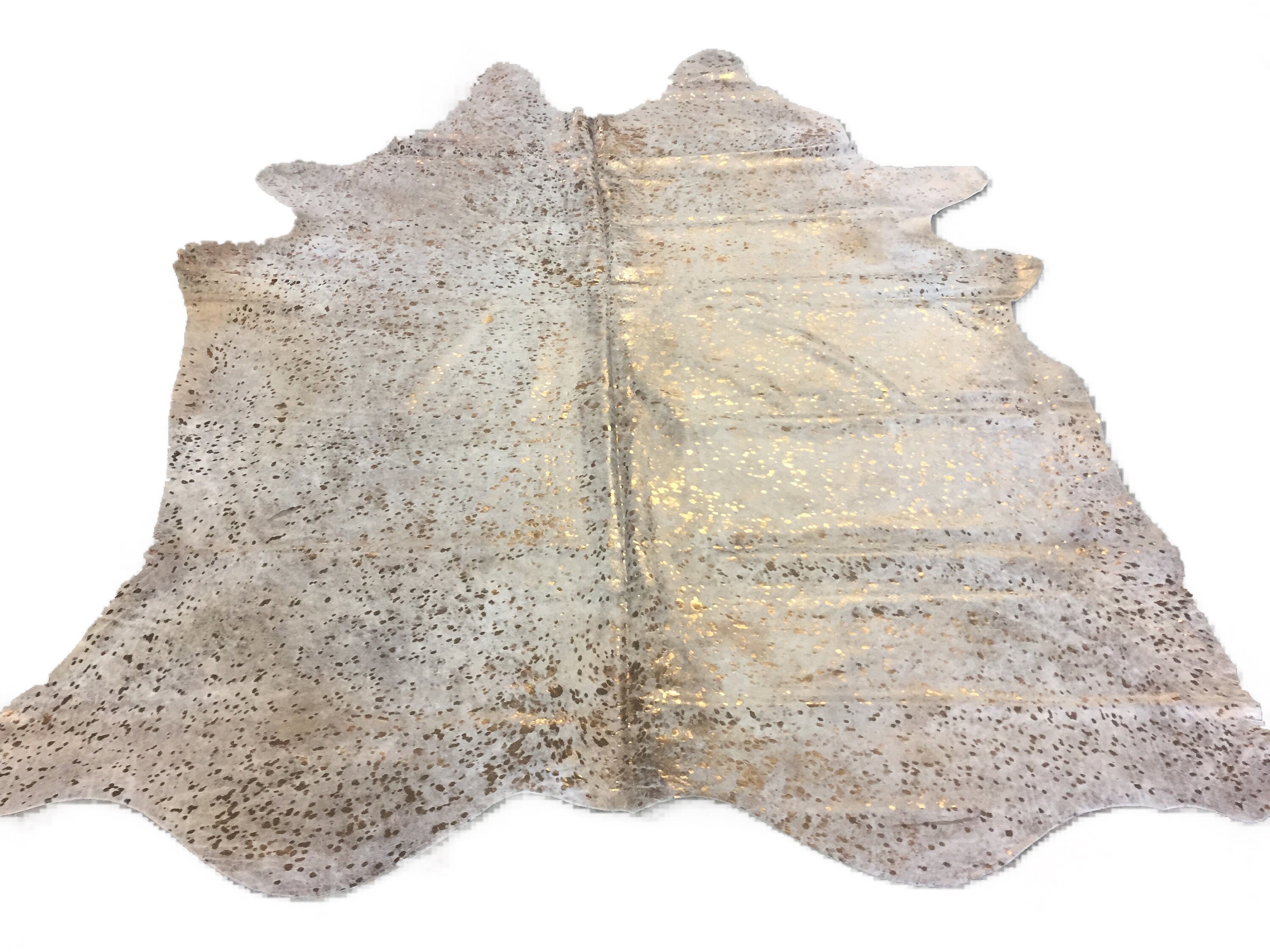 Devoré Metallic Gold on Beige Cowhide Rug Free Shipping