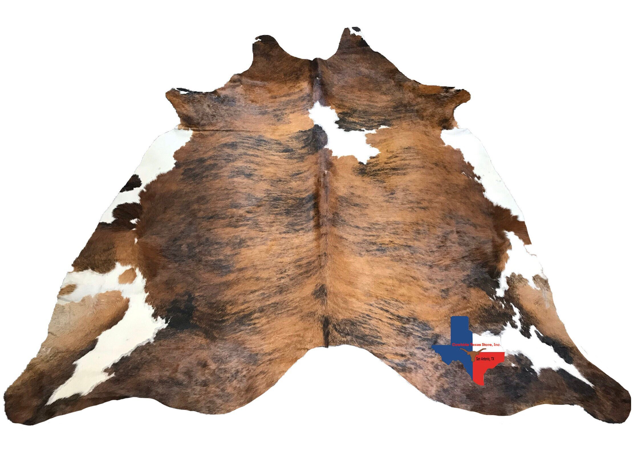 White Belly Brindle Cowhide Rug * XL 7.5 x 8ft Brazilian Top Quality by