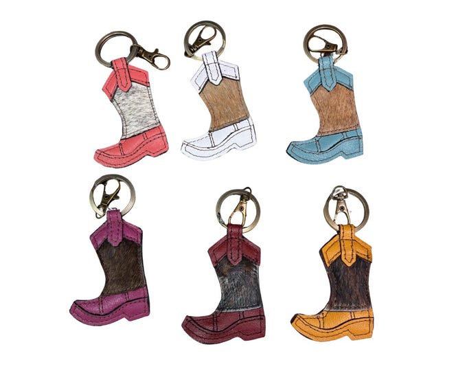 Cowhide Western Boot Keychain, Real Leather Key Ring