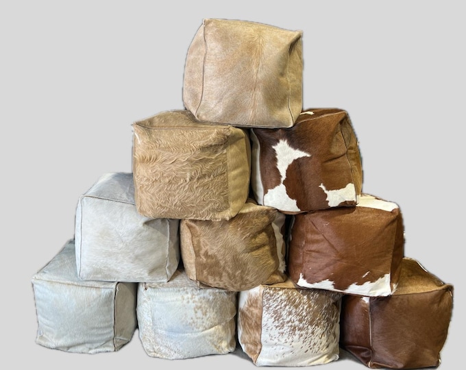 SALE!!!  Handmade Patchwork Cowhide Pouf: 18X18X18in Ottoman Seat / BROWN