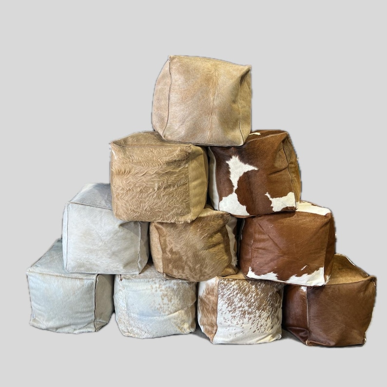 SALE!!! Handmade Patchwork Cowhide Pouf: 18X18X18in Ottoman Seat / BROWN image 1