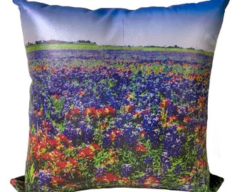 Texas Wildflower | Leather Throw Pillow| Image Pillow | 18”x18”