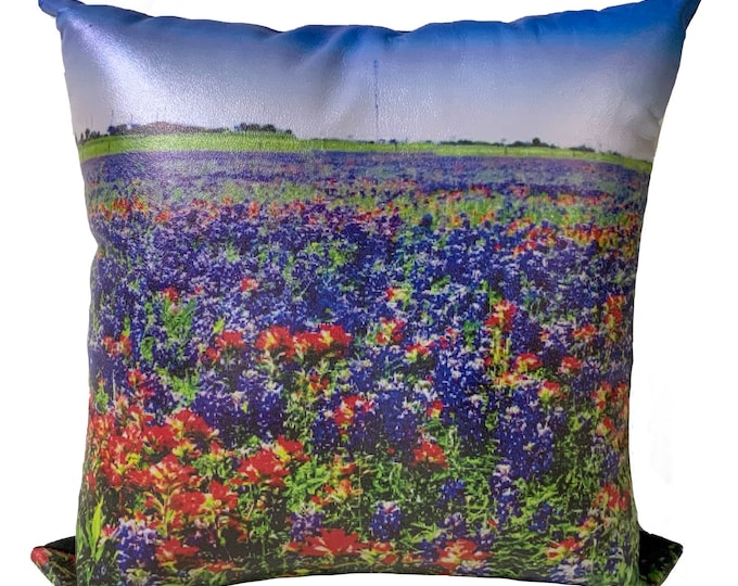 Texas Wildflower | Leather Throw Pillow| Image Pillow | 18”x18”