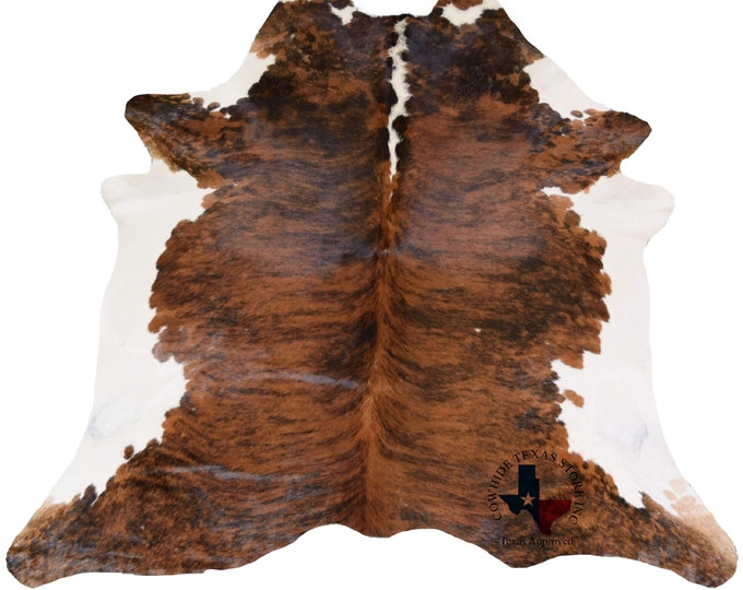 Natual Cowhide Rug Brindle White Back Bone- Genuine Hair on Cowhide - Top Quality