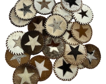 COWHIDE Round With STAR Leather Lace Coasters Assorted Mix Colors Genuine Cowhide Coasters Individually Sold