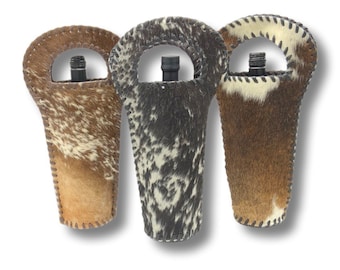 Cowhide Leather Wine Carrier- Single Bottle Holder