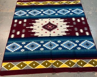 Alpaca Throw Blanket, Reversible, Queen Size, Very Soft, 50 Wool 30 Cotton, 20 Alpaca made in Ecuador, One of a Kind FREE SHIPPING