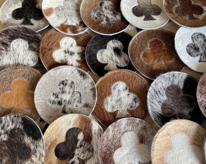 Clubs Cowhide Coasters Assorted - Size 5 inches- Genuine Cowhide Coasters